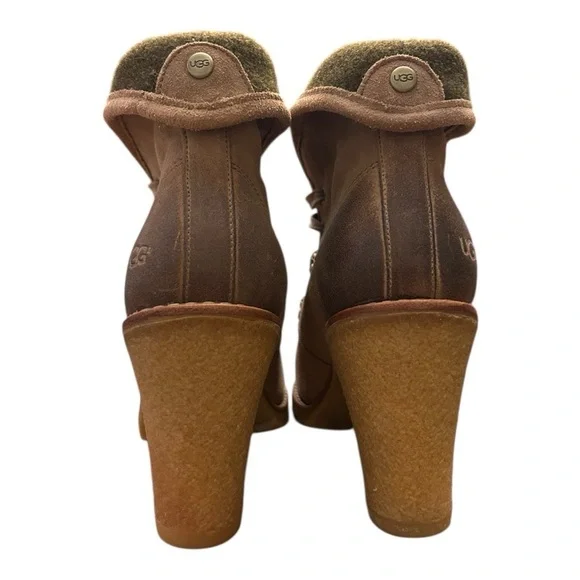 UGG Tan Heeled Lace Up Ankle Boots with Chunky Heel Rugged Sole Lined Size 8.5 - Picture 7 of 15